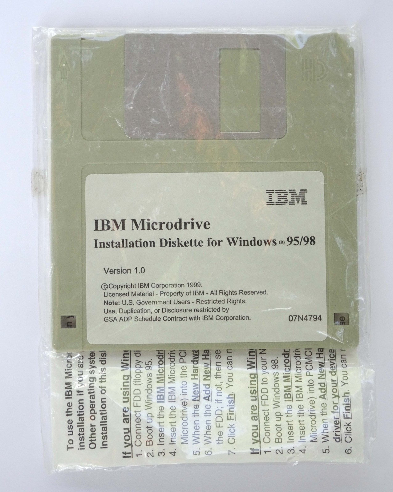 IBM Microdrive Installation Floppy Disk Diskette Windows 95/98 Vintage Software