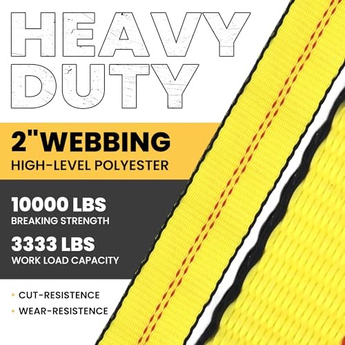2" x 10 FT Lasso Wheel Straps (4-Pack) - High Visibility No-Wrap Tie Yellow