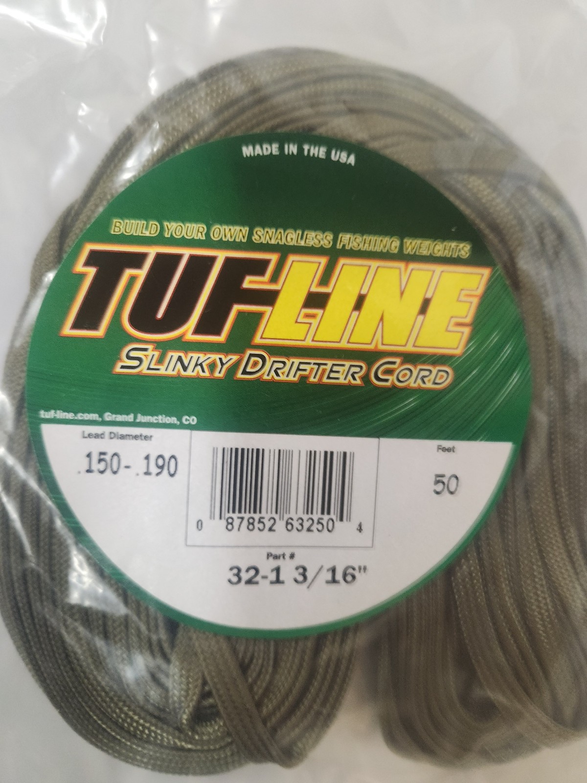 Tuf Line Slinky Drifter Cord 50 Feet Lead diameter .150 - .190 Part # 31-1 3/16"