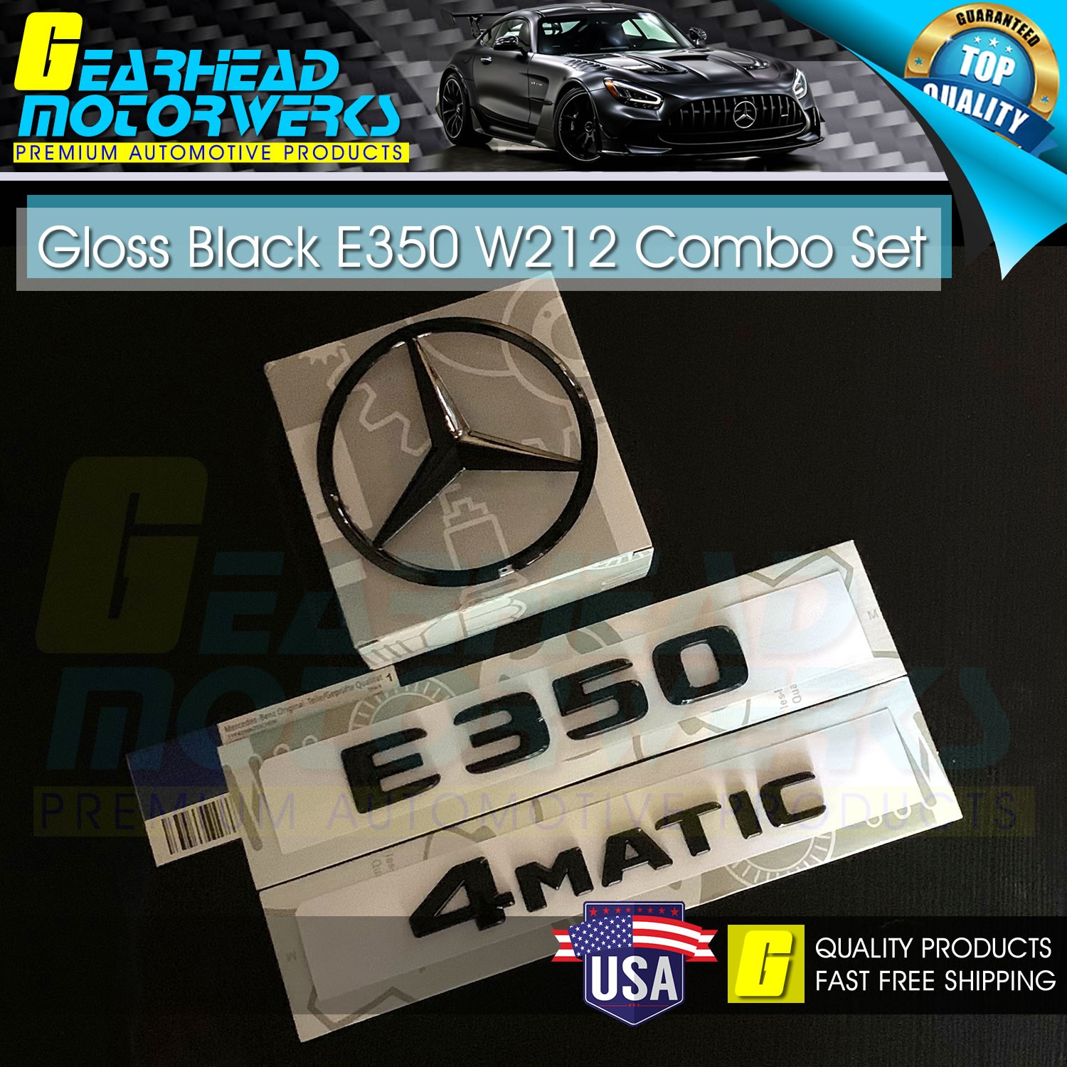 E350 4MATIC Gloss Black Emblem Rear Trunk Star Badge Set AMG Mercedes Benz W212