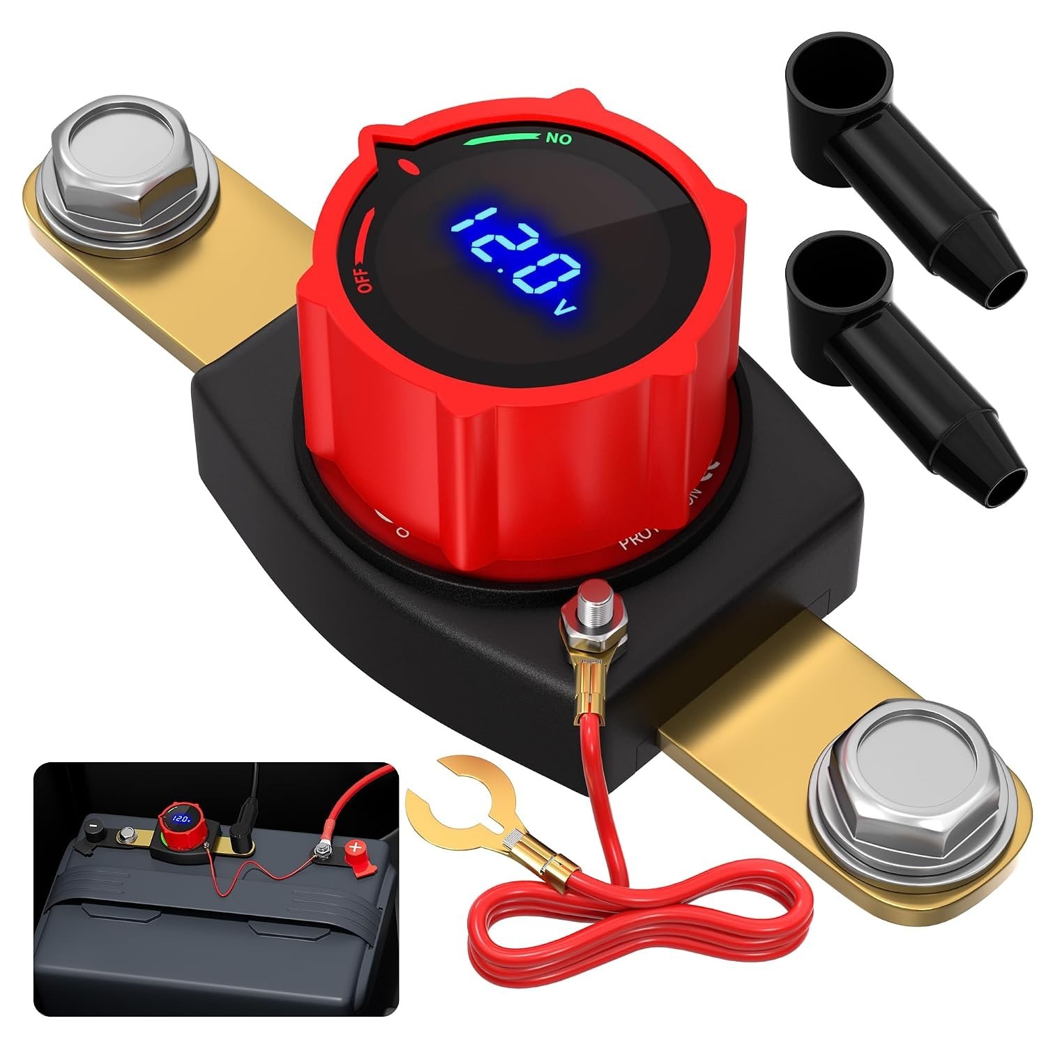 Side Post Battery Disconnect Switch 12V-48V with Led Voltmeter Display, DC 5-...