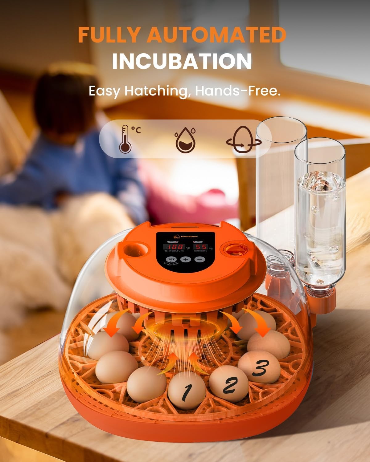 12 Egg Incubator with Automatic Turning & Humidity Control, Fully Automatic I...
