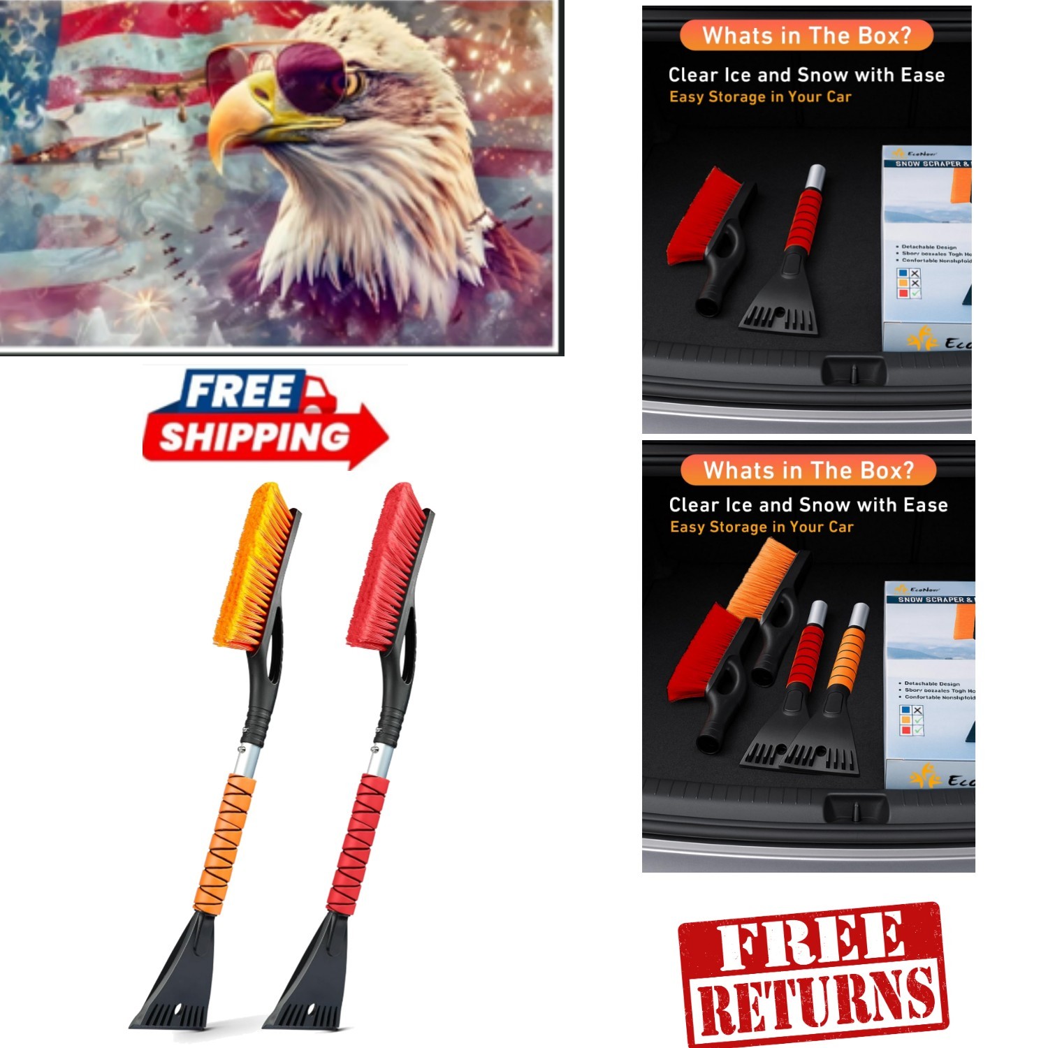 27" Snow Brush and Ice Scraper - Lightweight, Scratch-Free & Ergonomic