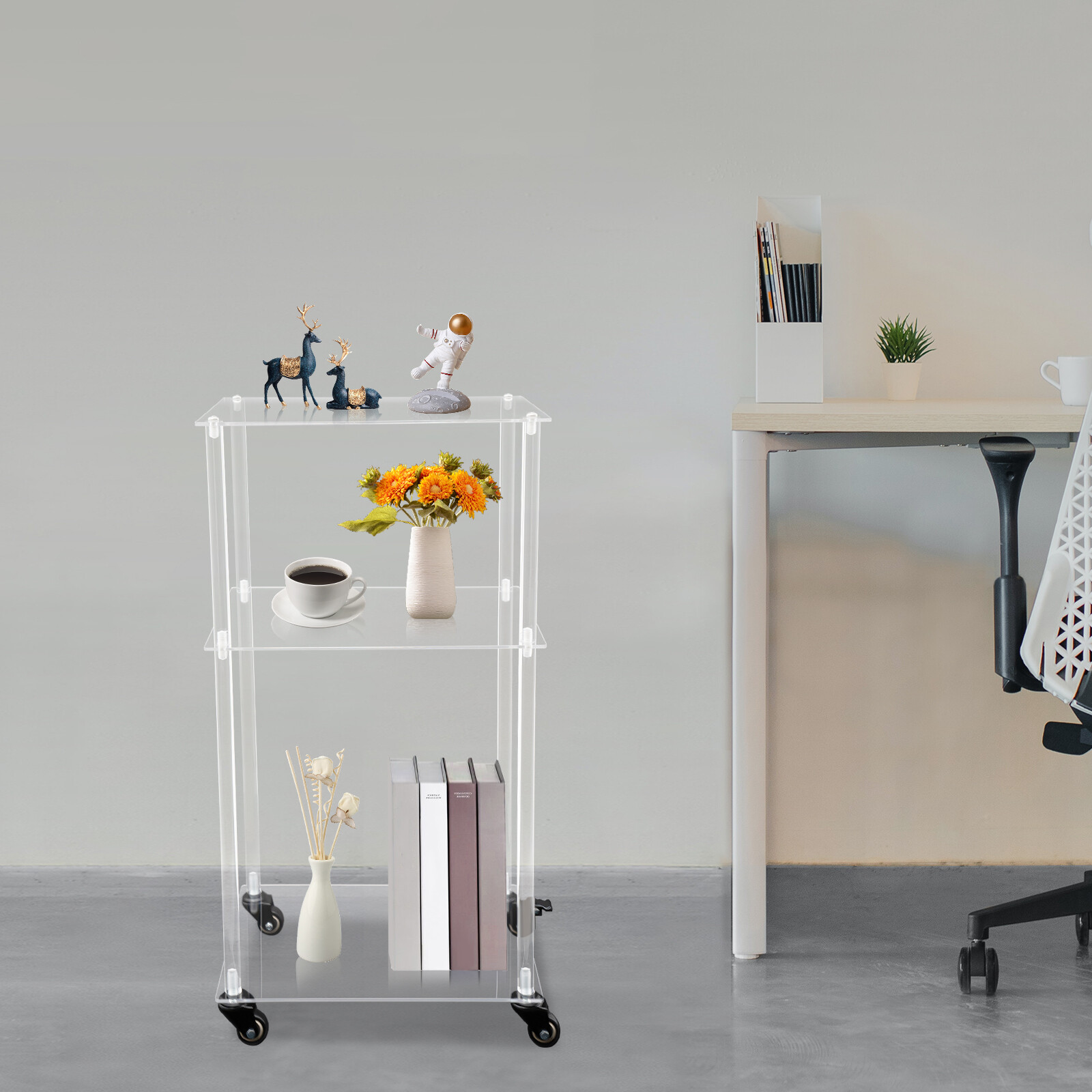 Acrylic Printer Stand 3-Tier Multifunctional Rolling Printer Table on Wheels