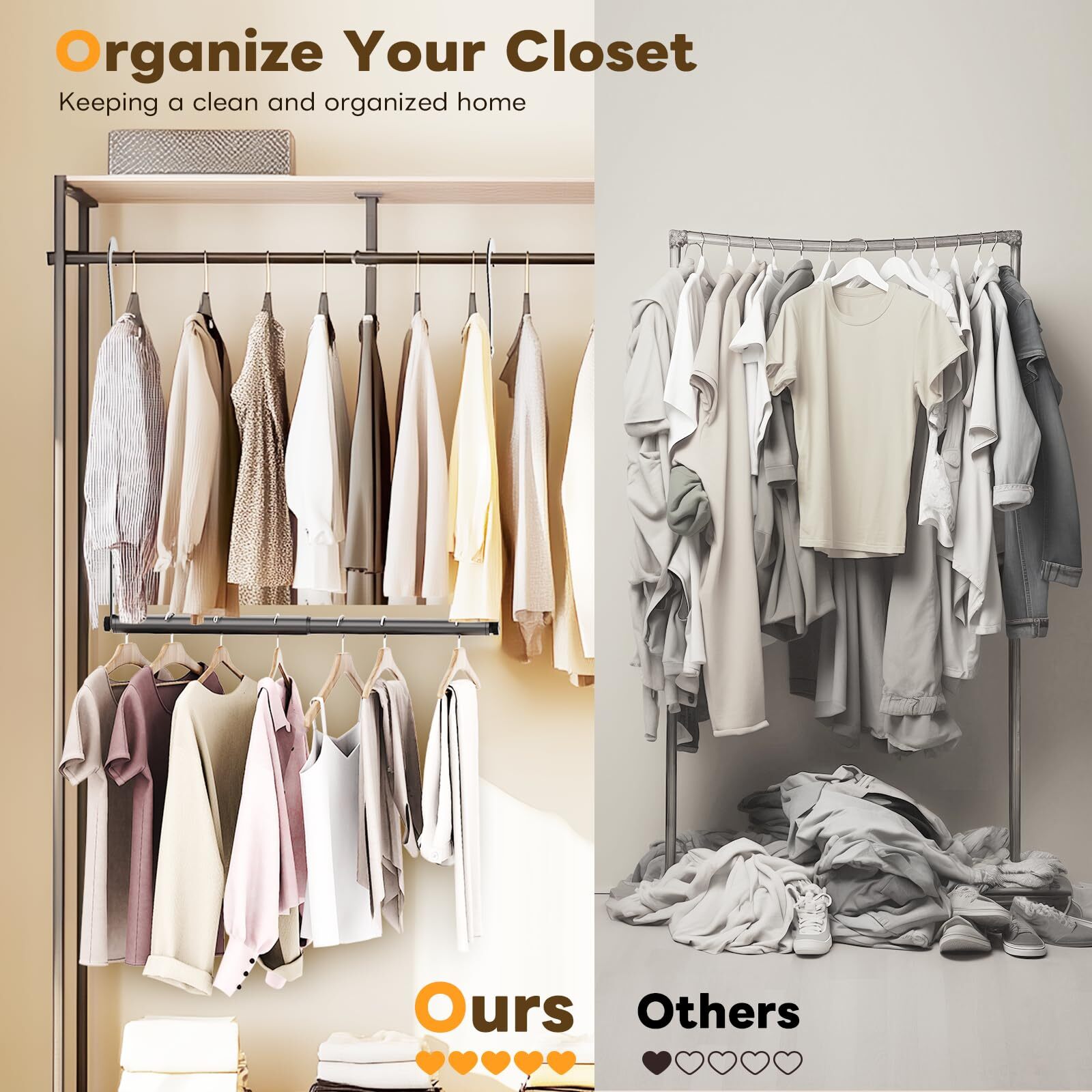 Wardrobe Rod Extender Adjustable Width and Height Wardrobe Hanging Organizer ...