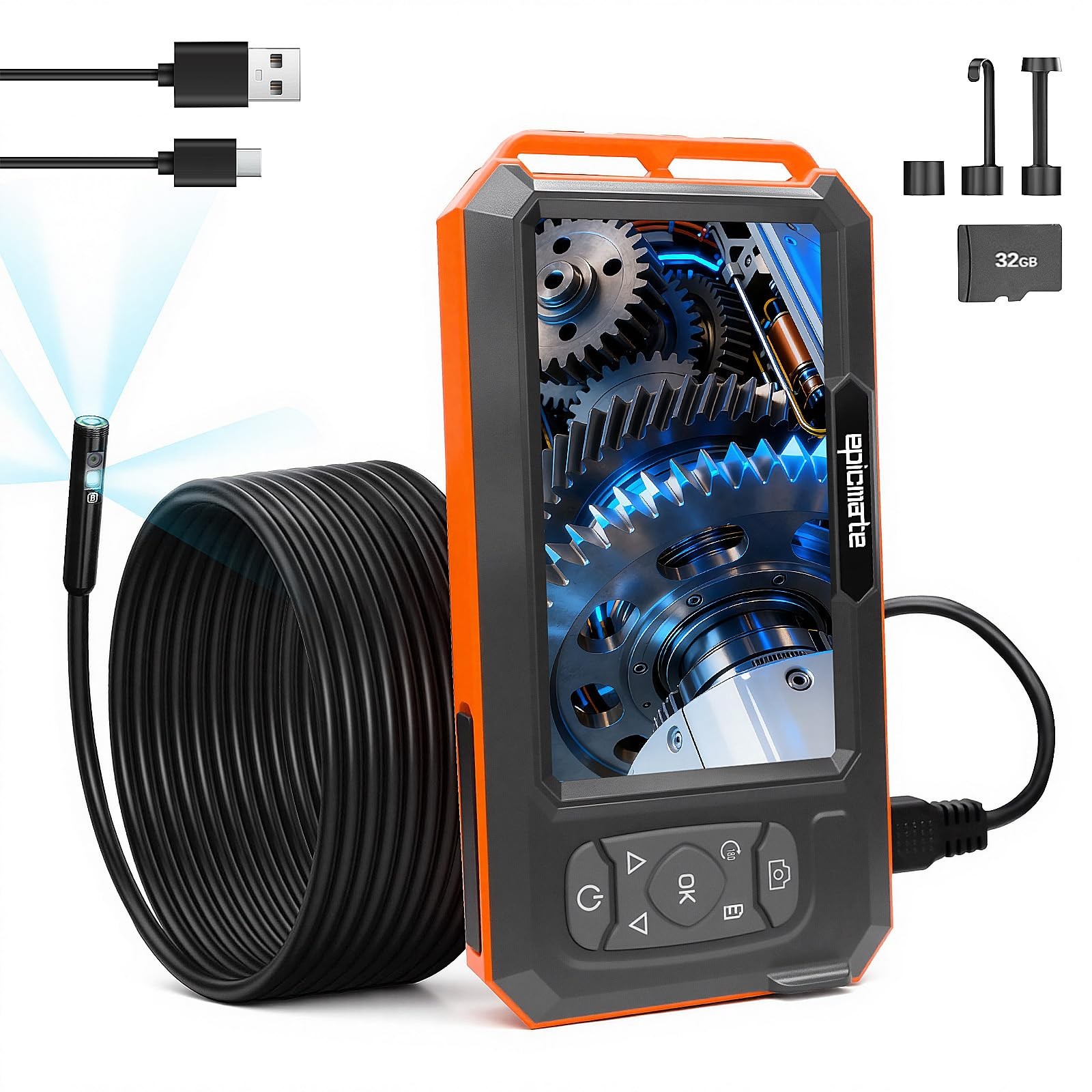 Endoscope Camera with Light, 5" IPS 1920P HD Borescope with Triple Lens, Insp...