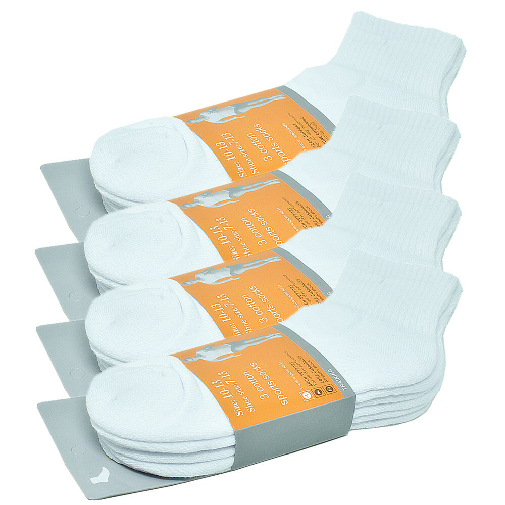 3-12 Pairs Mens Athletic Ankle Crew Cushioned Cotton White Socks Size 9-11 10-13