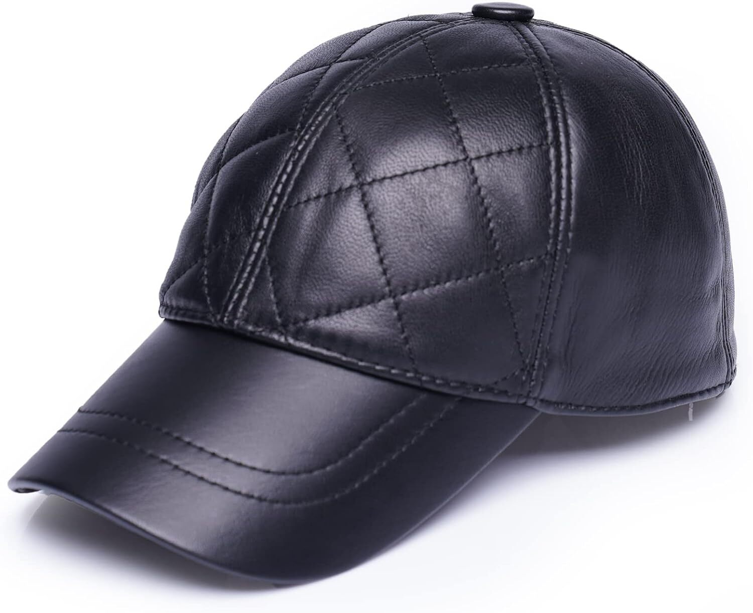 Leather Baseball Cap Men Women Ball Dad Adjustable Medium-Large, Black