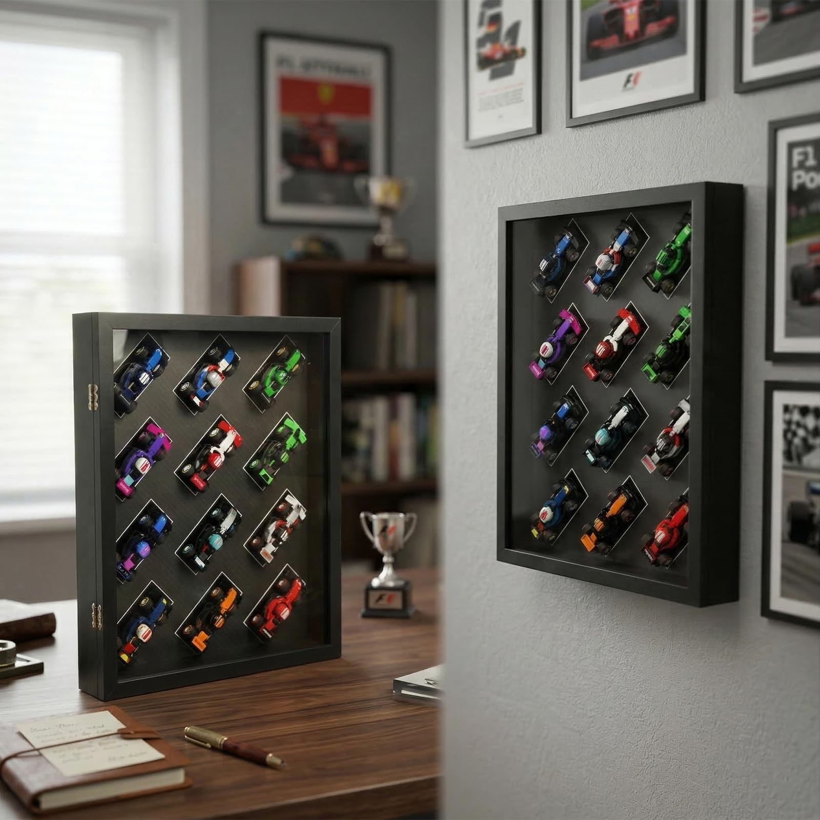 Display Wallboard Compatible with LEGO F1 Collectible Race Cars, Wooden Wall-...