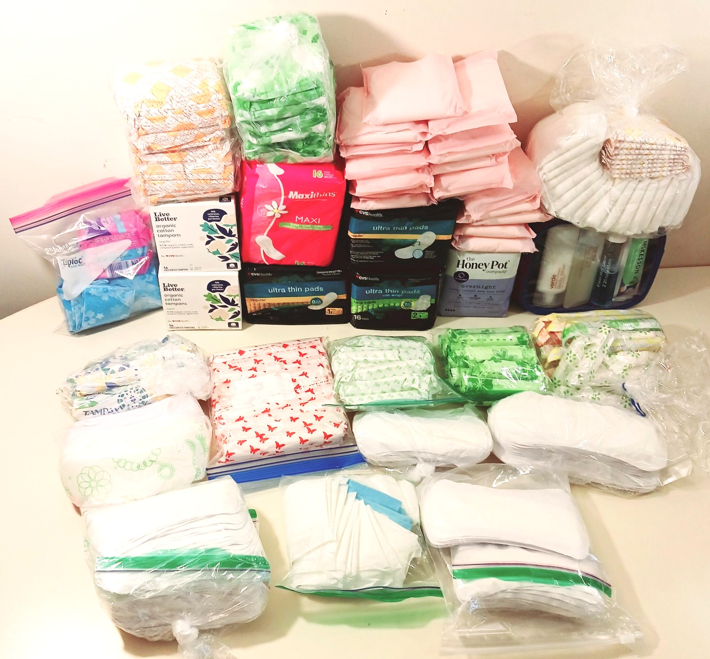 600+pc Bulk Hygiene Lot: 470+ Pads 100+ Tampons McKesson Travel Kit Postpartum