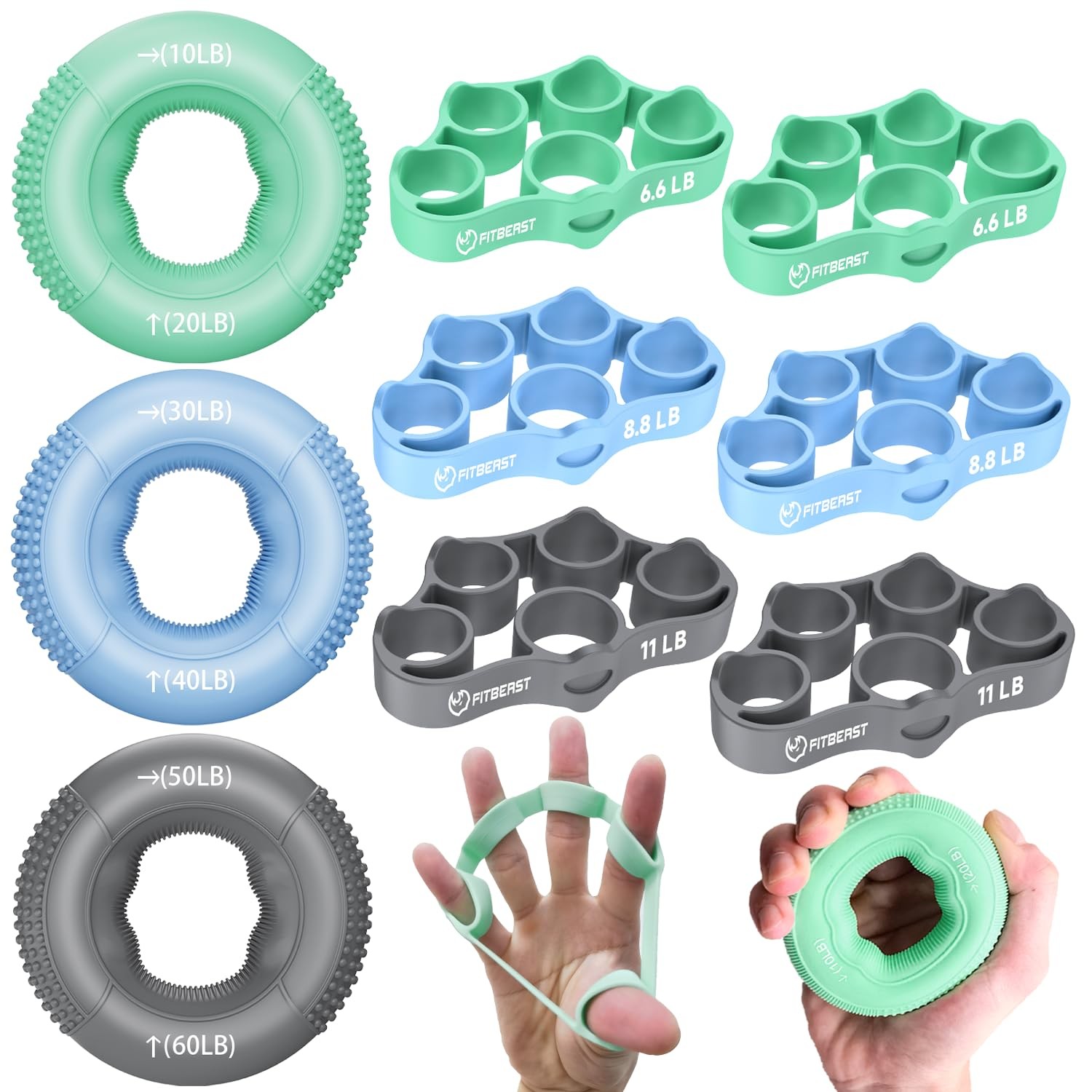 Grip Strength Trainer, Finger Exerciser, Forearm Strengthener 9-Piece Kit, Ha...