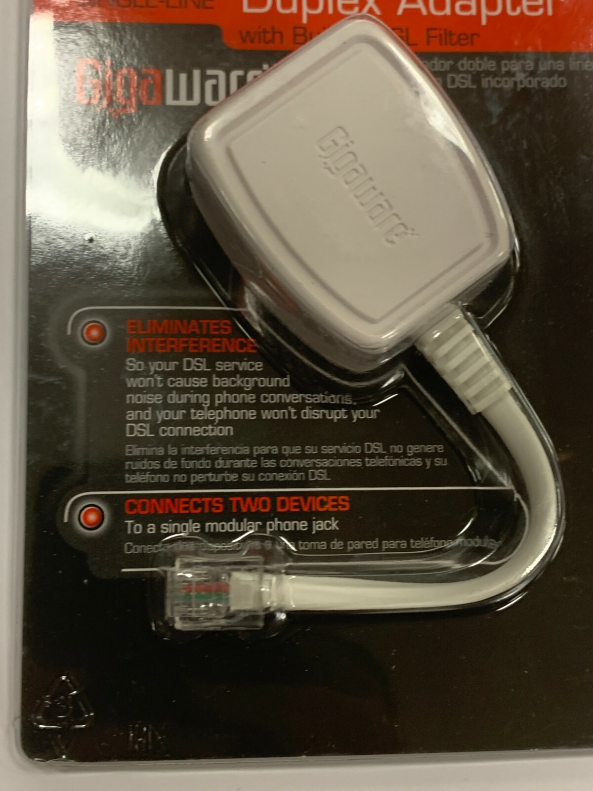 Gigaware 2790025 Single-Line Duplex Adapter with Built-In DSL Filter