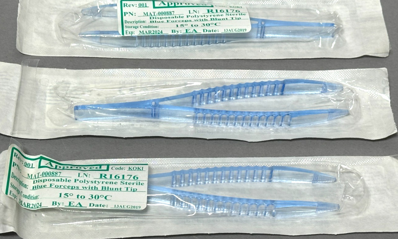 6 Pk Disposable Polystyrene Sterile Forceps W/Blunt Tip Sealed Tweezer #84011182