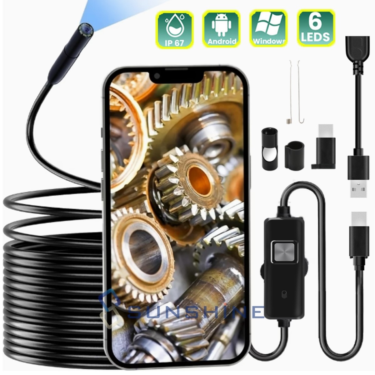 Endoscope Camera with Light, 1920P HD Borescope Camera with 6 LED Lights 16.4ft