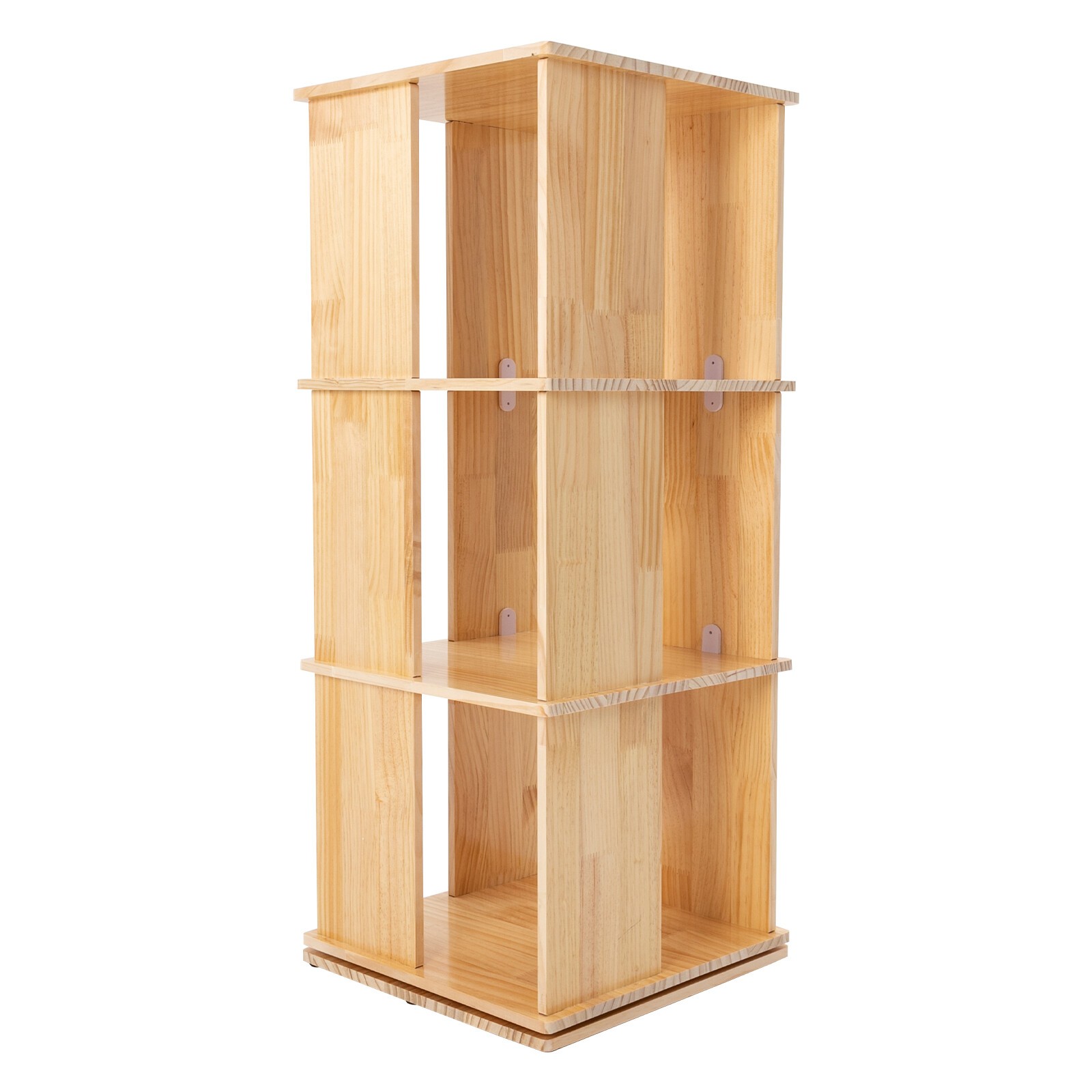 3 Tiers 360 Rotating Bookshelf Display Floor Standing Wood Bookcase Storage Rack