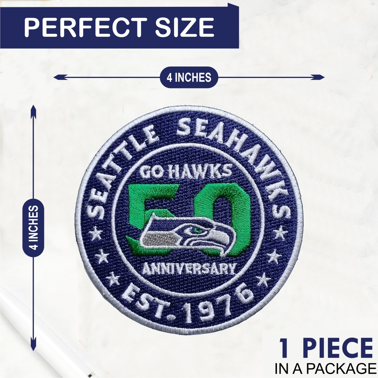 Seahawks 50th Anniversary Logo Iron On Patch-Sew Patch-Embroidered Patch