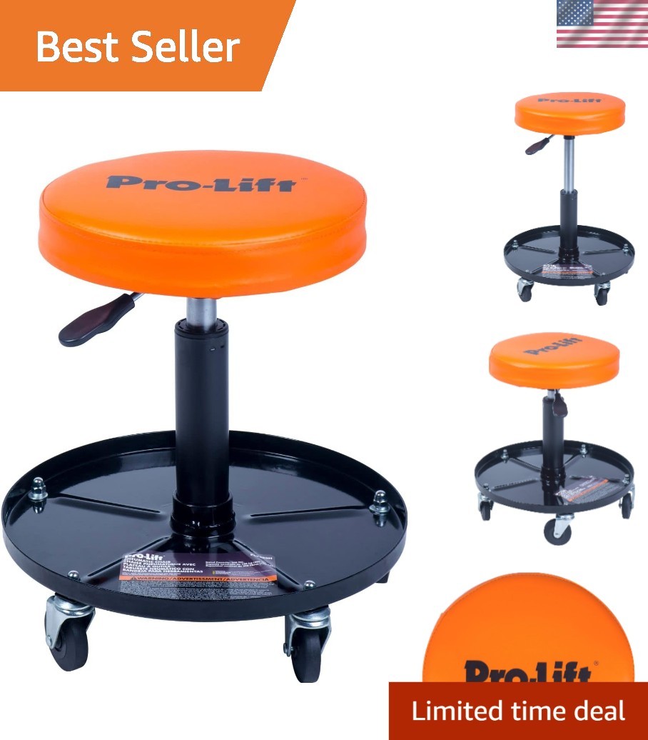 Comfortable Rolling Pneumatic Creeper Chair with Tool Tray - 15-20 Inch Height
