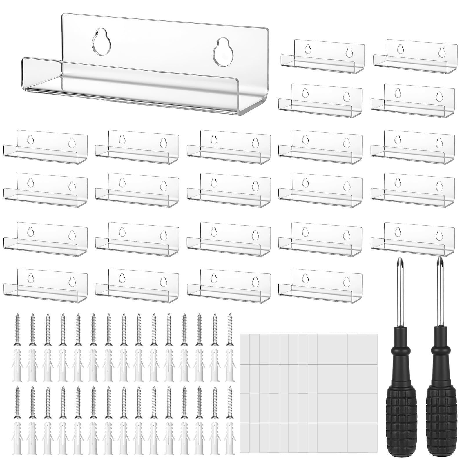 24 PCS 4 Inch Clear Acrylic Vinyl Record Wall Mount Display Shelf With Screws