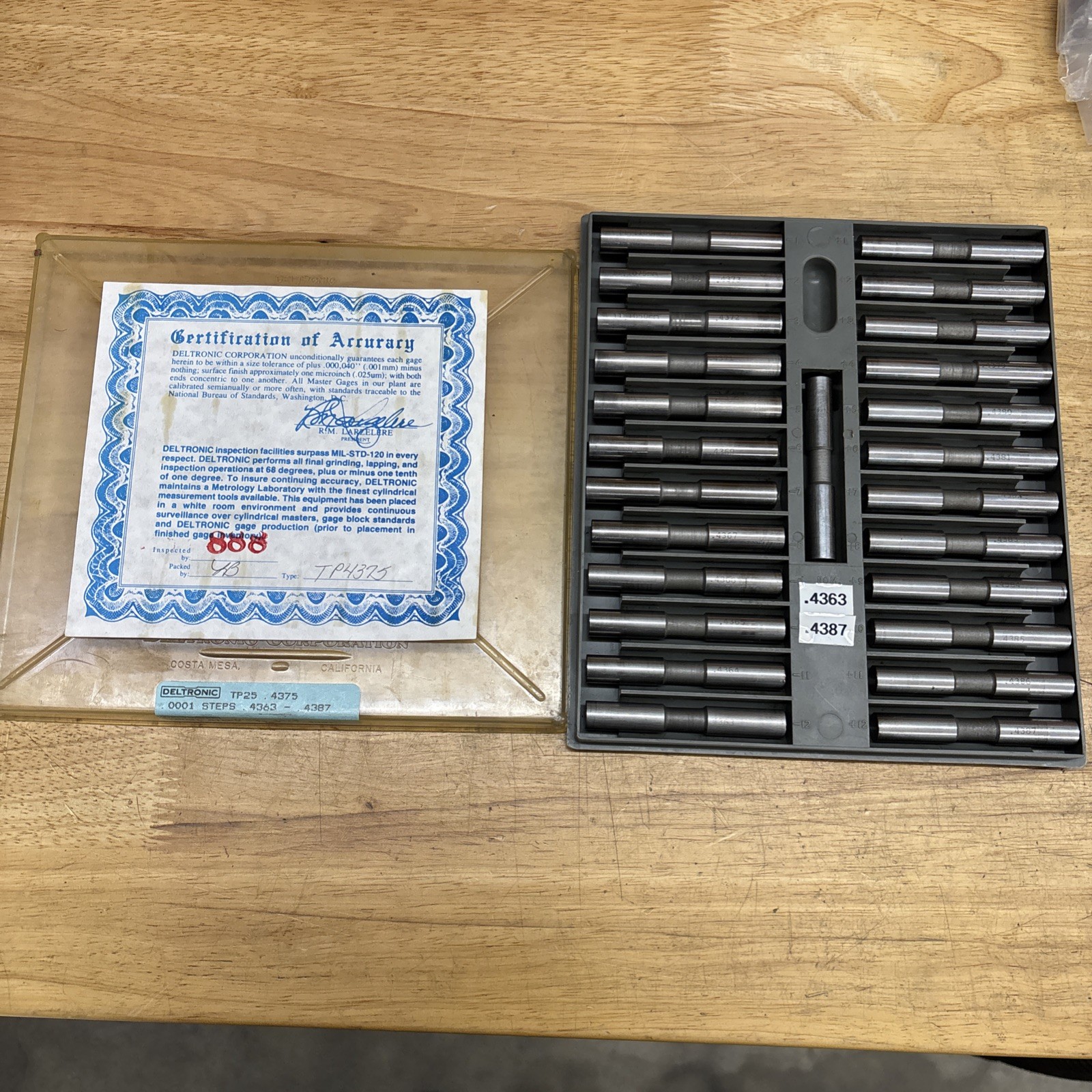 DELTRONIC TENTH PLUG Pin GAUGE TP25 .4370 .0001 steps .4358 - .4382 Bore Gage