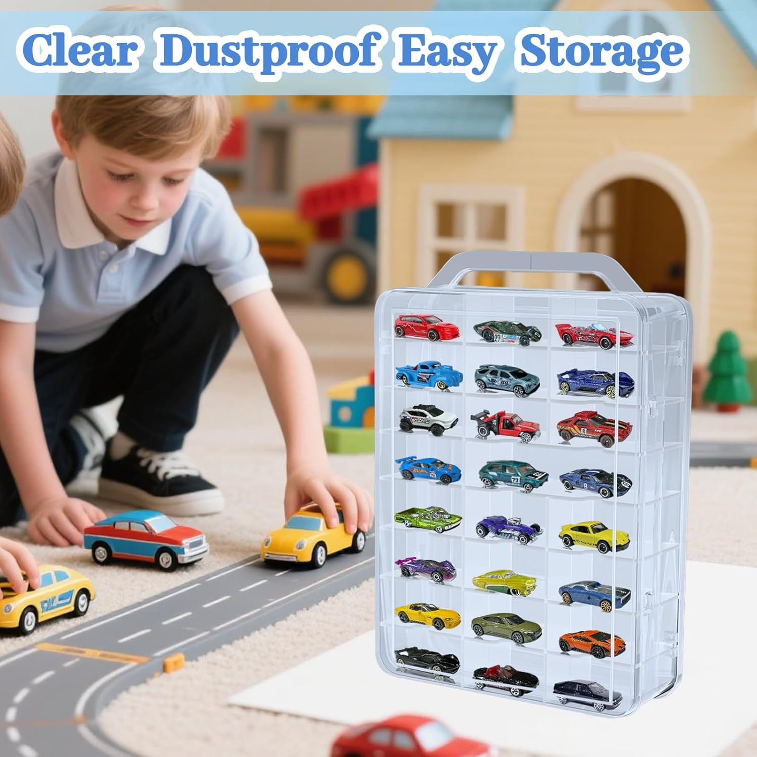 Double Sided Storage Case for Hot Wheels Storage with Carrying Handle, Portable