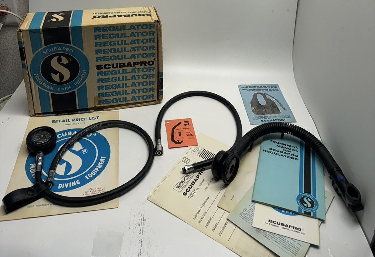 VINTAGE SCUBAPRO Pressure Gauge,  Scuba Hose and a SeaQuest Dual Valve BCD infla