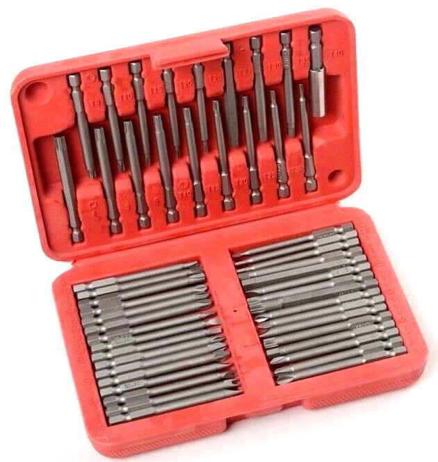 50pc Extra Long Security Bit Set Tamper Proof Torx Tri-Wing Pozi Spline Hex Cr-V