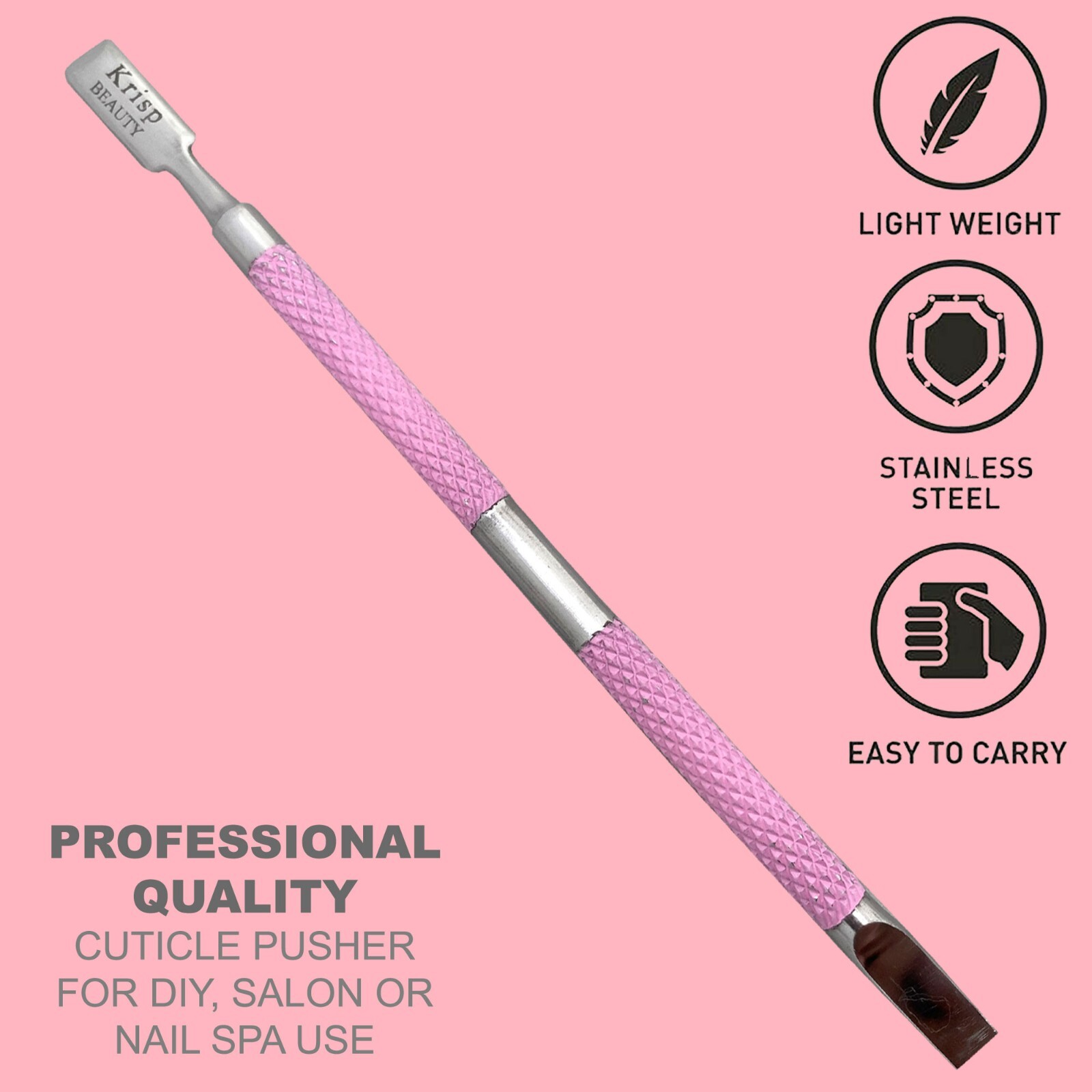 CUTICLE PUSHER NAIL CLEANER DUAL SIDED MANICURE PEDICURE NAIL CARE TOOL (PINK)