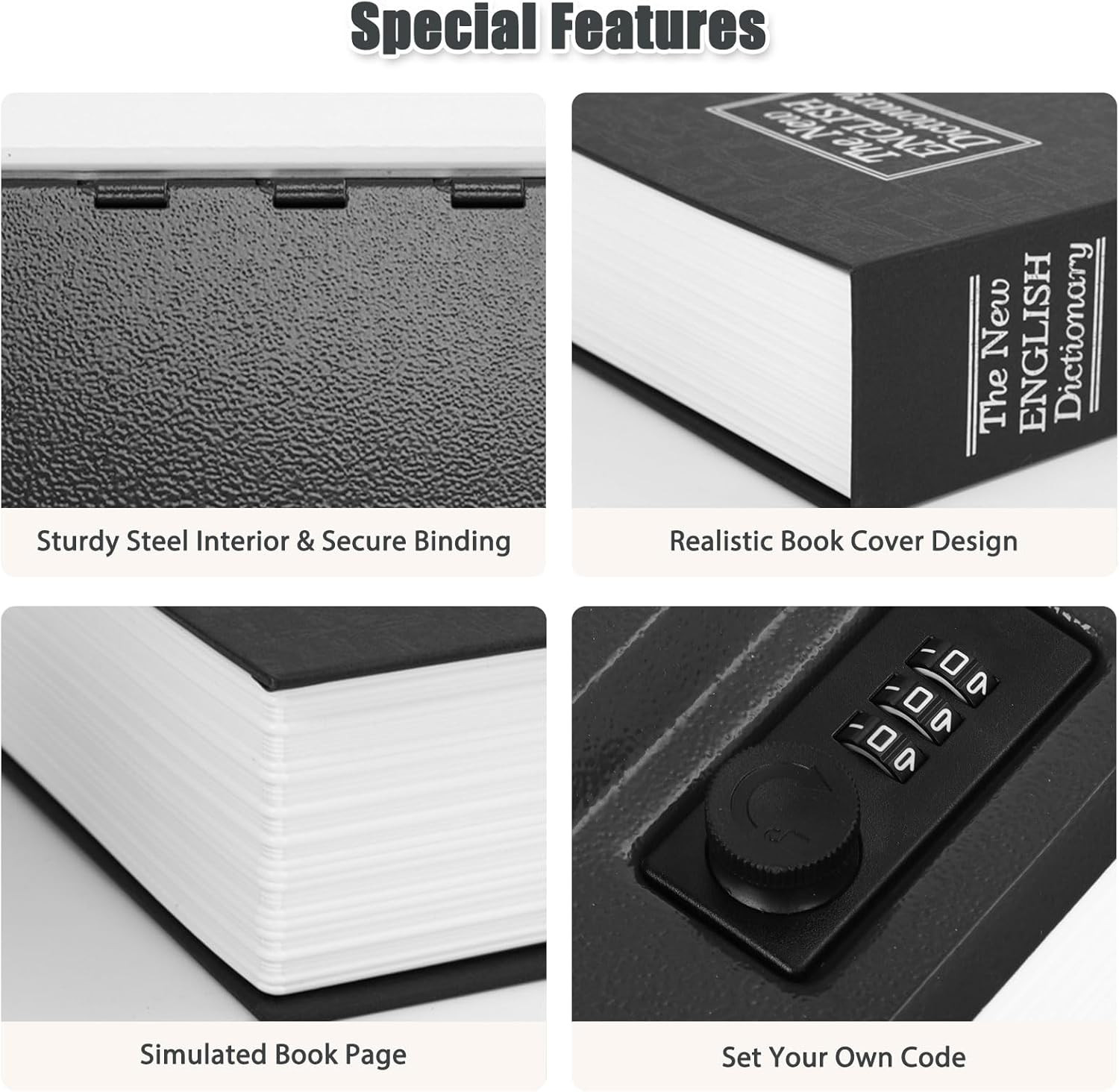 KYODOLED Diversion Book Safe with Combination Lock, Secret Safe Metal Lock Box,
