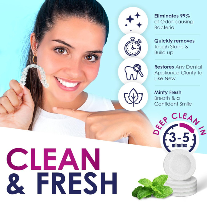 Retainer Cleaner Tablets - 120 Denture Cleaning Tablets & Aligner Cleaner - Remo