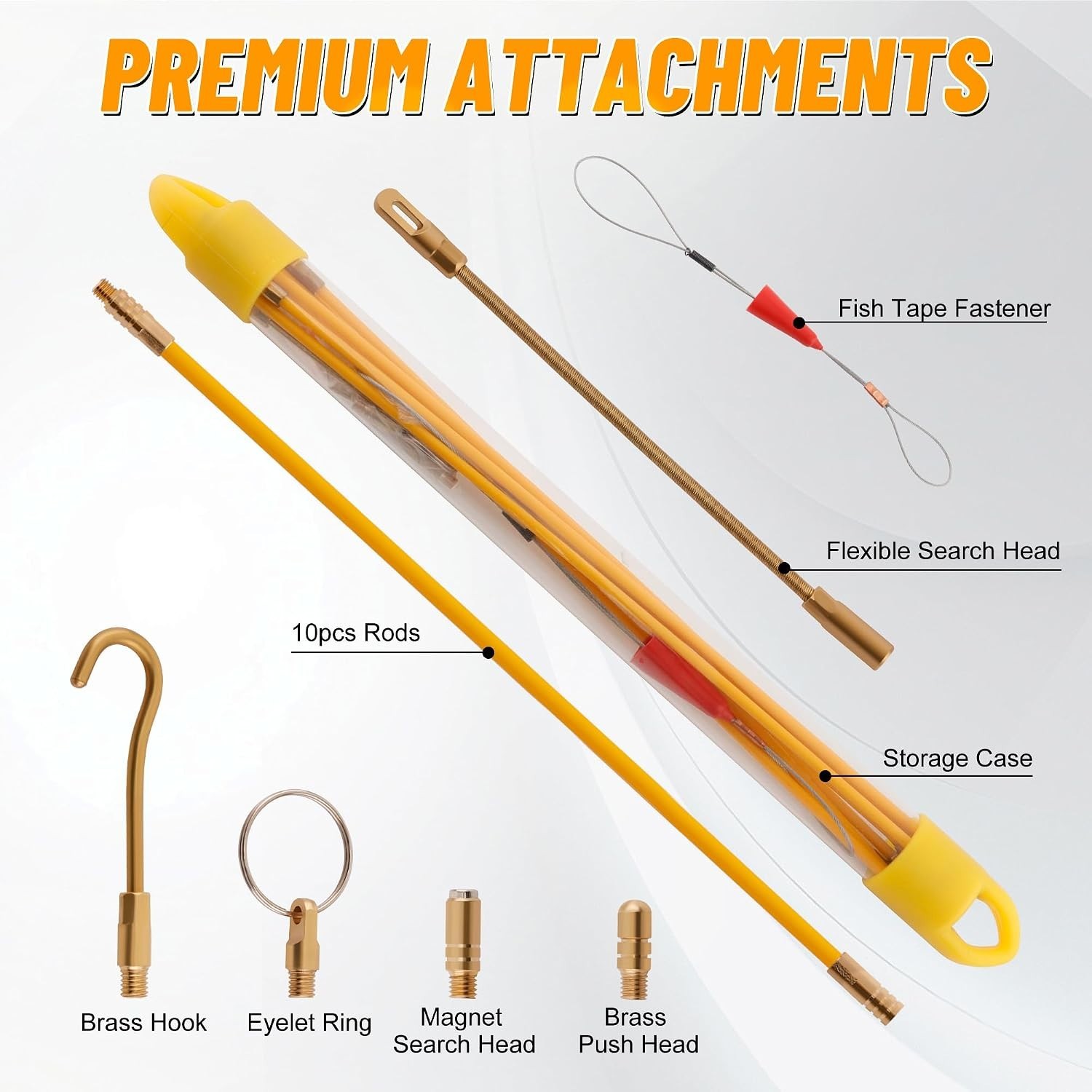 Efficient Wire Pulling Solution: 11FT Fiberglass Cable Rods with Storage Case