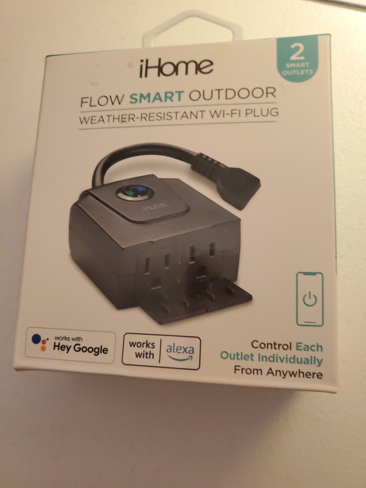 iHome Flow Smart Outdoor Weather -Resistant Wi-Fi Plug 2 smart outlets. New.