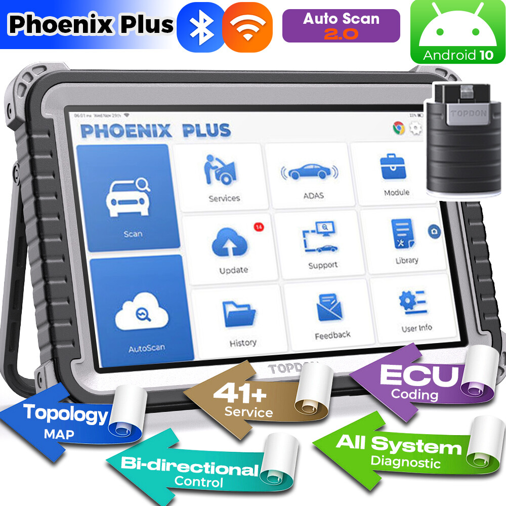 TOPDON Phoenix Plus Bidirectional OBD2 Scanner Diagnostic Tool ECU Coding