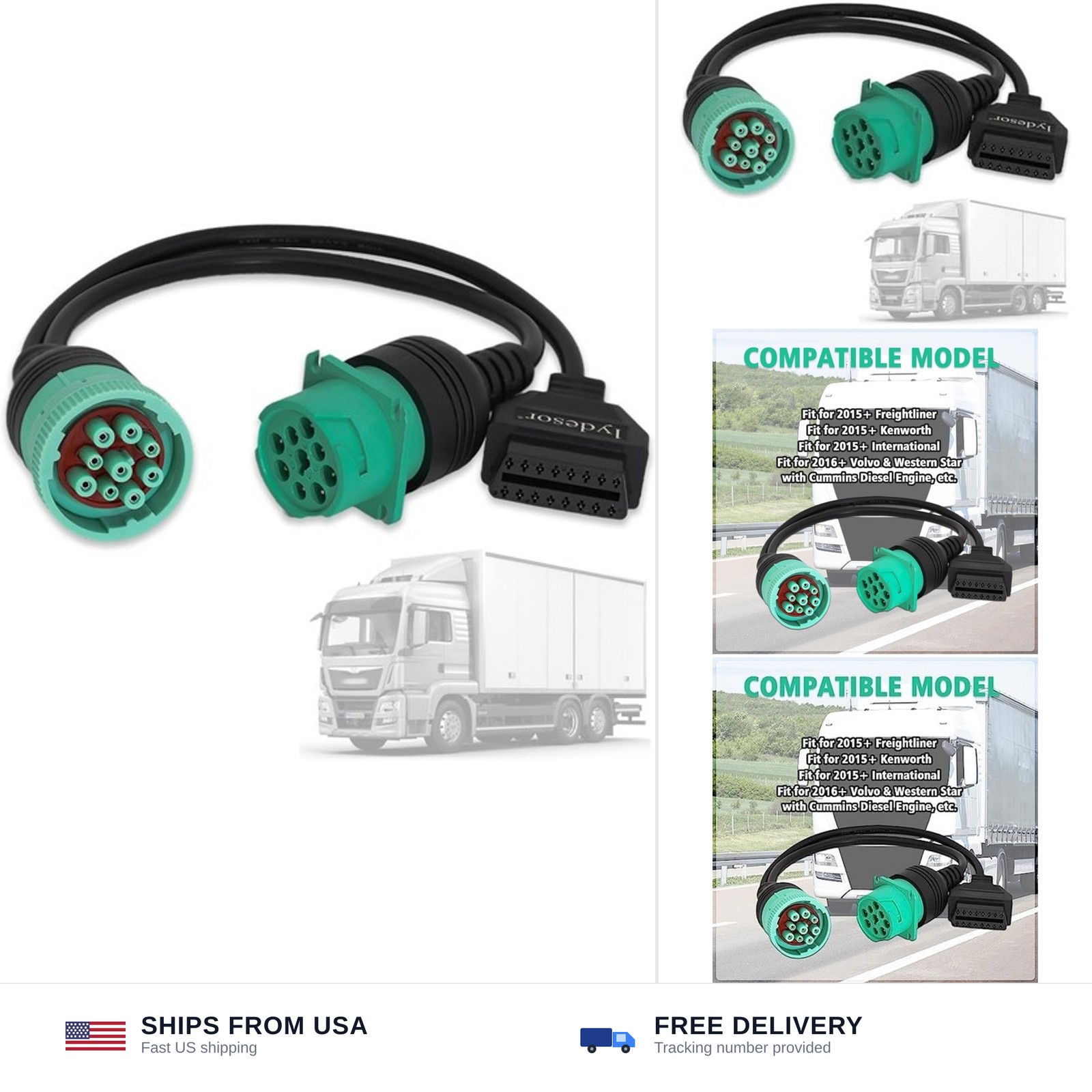 J1939 9 Pin to OBD 2 Female Adapter Cable,Work with Truck Diagnostic Scanner ...