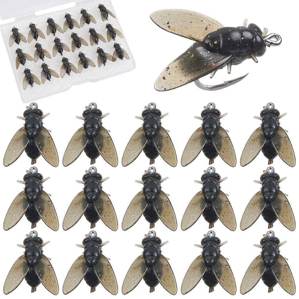 20pcs Silicone Housefly Fishing Lures with Ultra Hook for Carp Trout Fishing