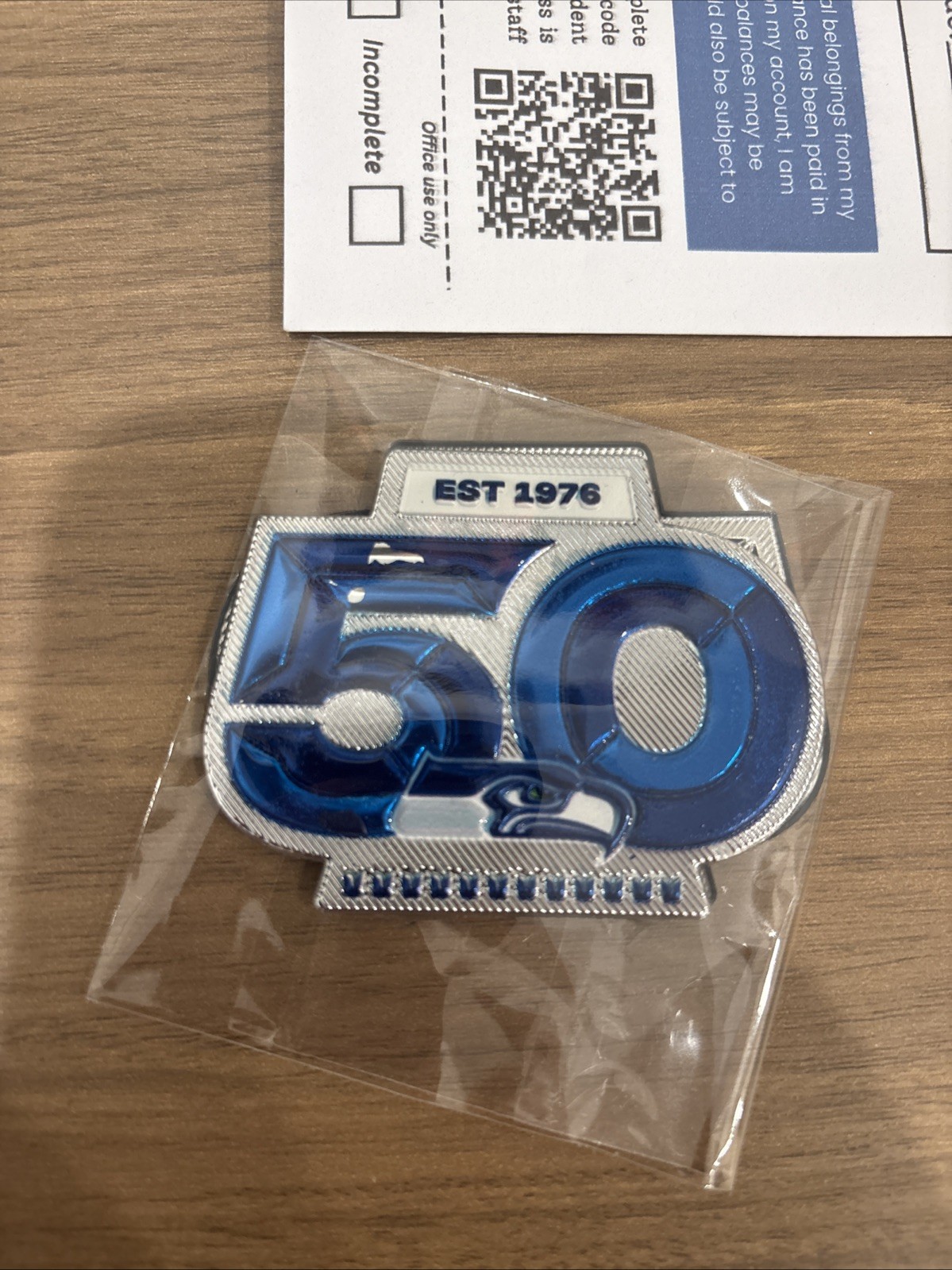 Slight Scrapes Seahawks 50th Anniversary Patch Plastic Metallic Sew On Patch