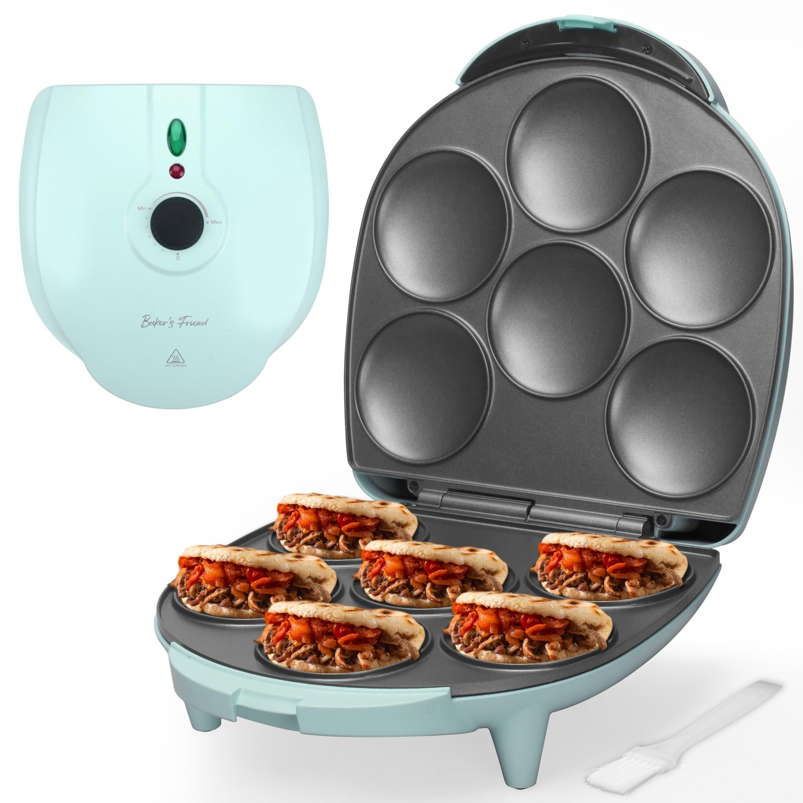 Baker's Friend Electric Arepas Maker with Browning Control, Mini Pancakes Mak...