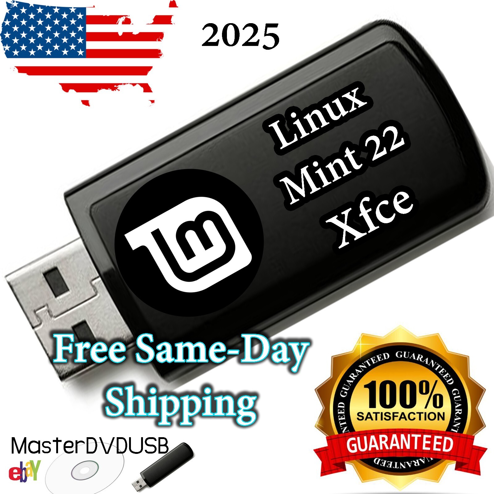 Linux Mint 22 XFCE Edition - Bootable Live/Installer USB | Same Day Shipping USA