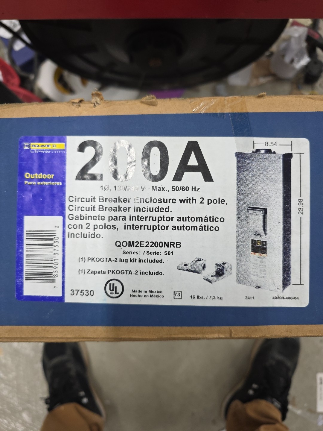SQUARE D QOM2E2200NRB Outdoor Circuit Box Enclosure W/ Breaker QO 2-Pole 200 Amp