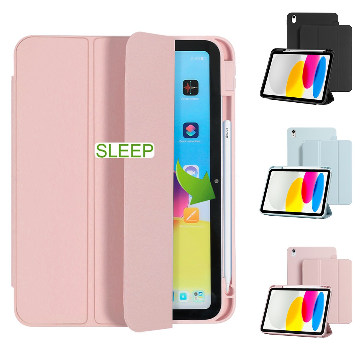For iPad A16 11th 11"/10th Gen 10.9" Case Stand Leather Smart Cover & Pen Holder