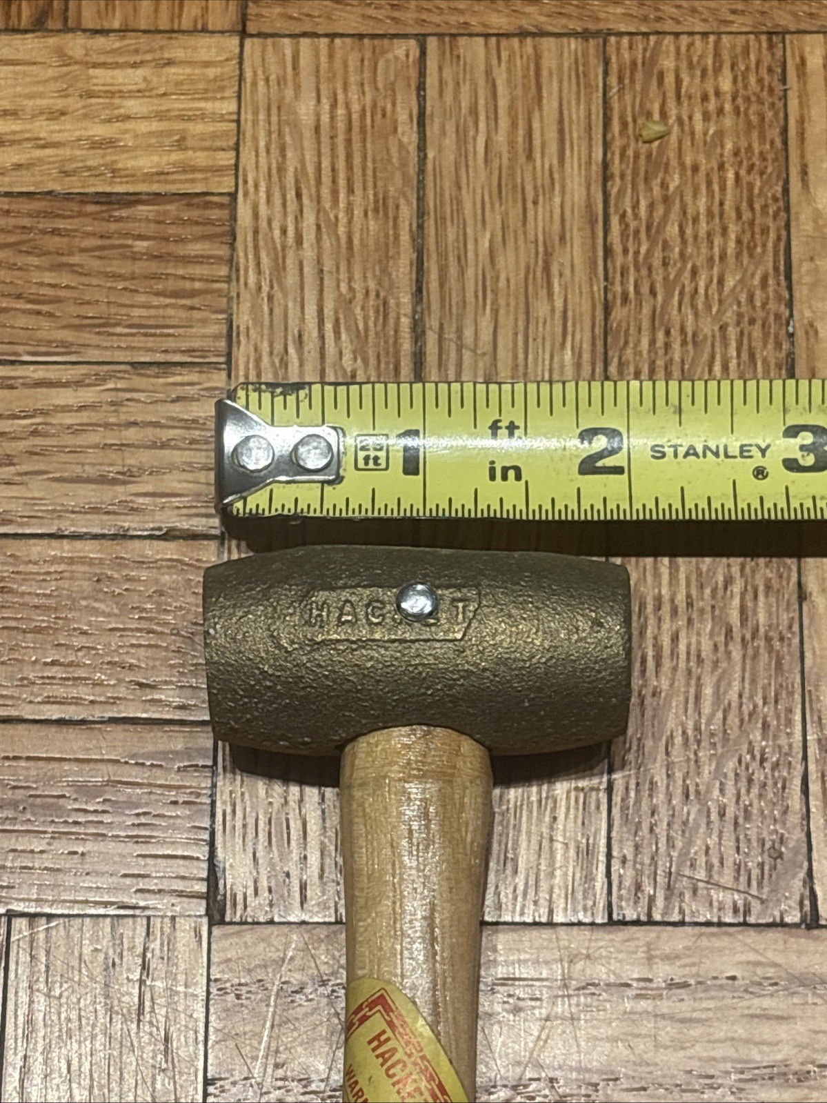 Hackett Brass Head Hammer - 2” Head Length - 10” Hickory Wood Handle