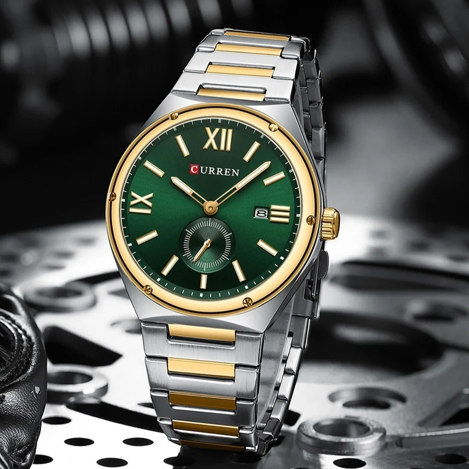 Mens Calendar Waterproof Multi-Function Two-Hand Semi-Quartz Watch