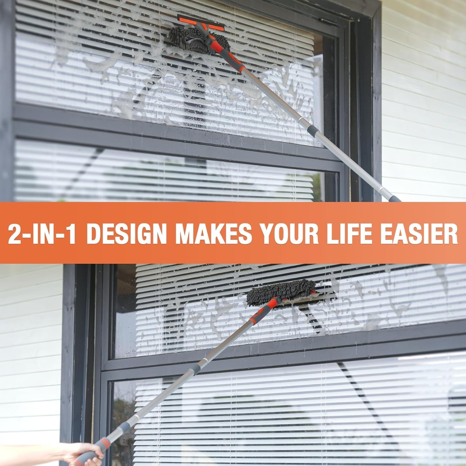 89'' Squeegee Window Cleaner 2 in 1 Rotatable Window Cleaning Tool Kit with Exte