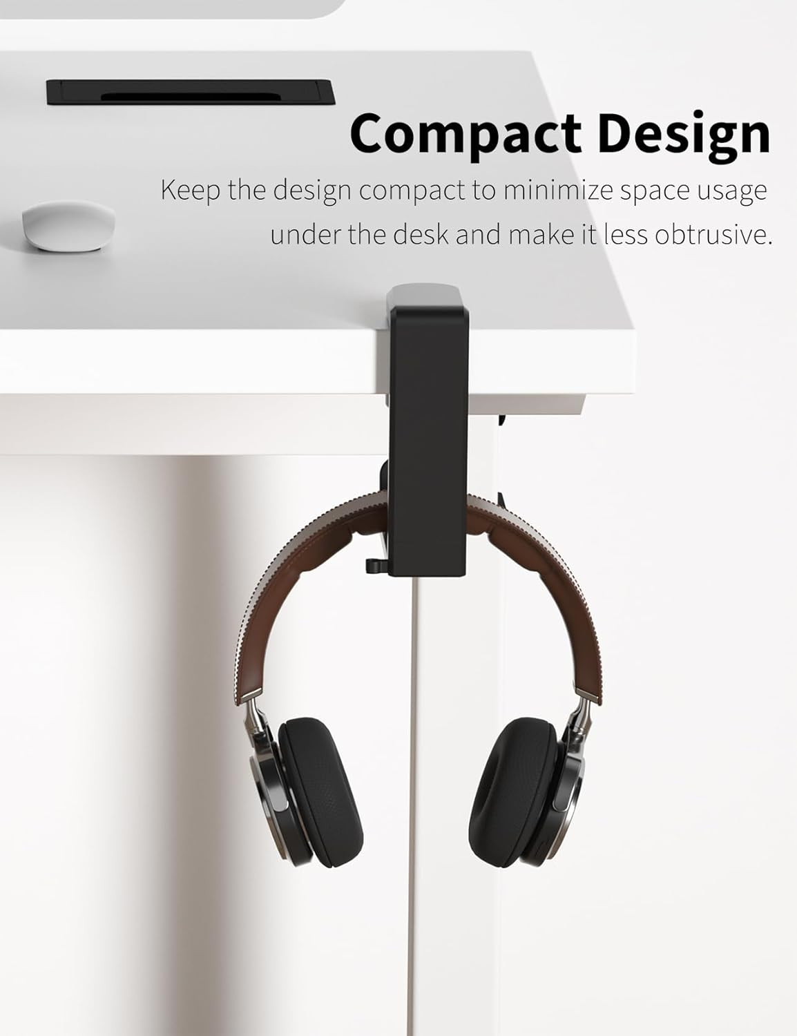 Under Desk Headphone Holder with 360-Degree Rotation, Black