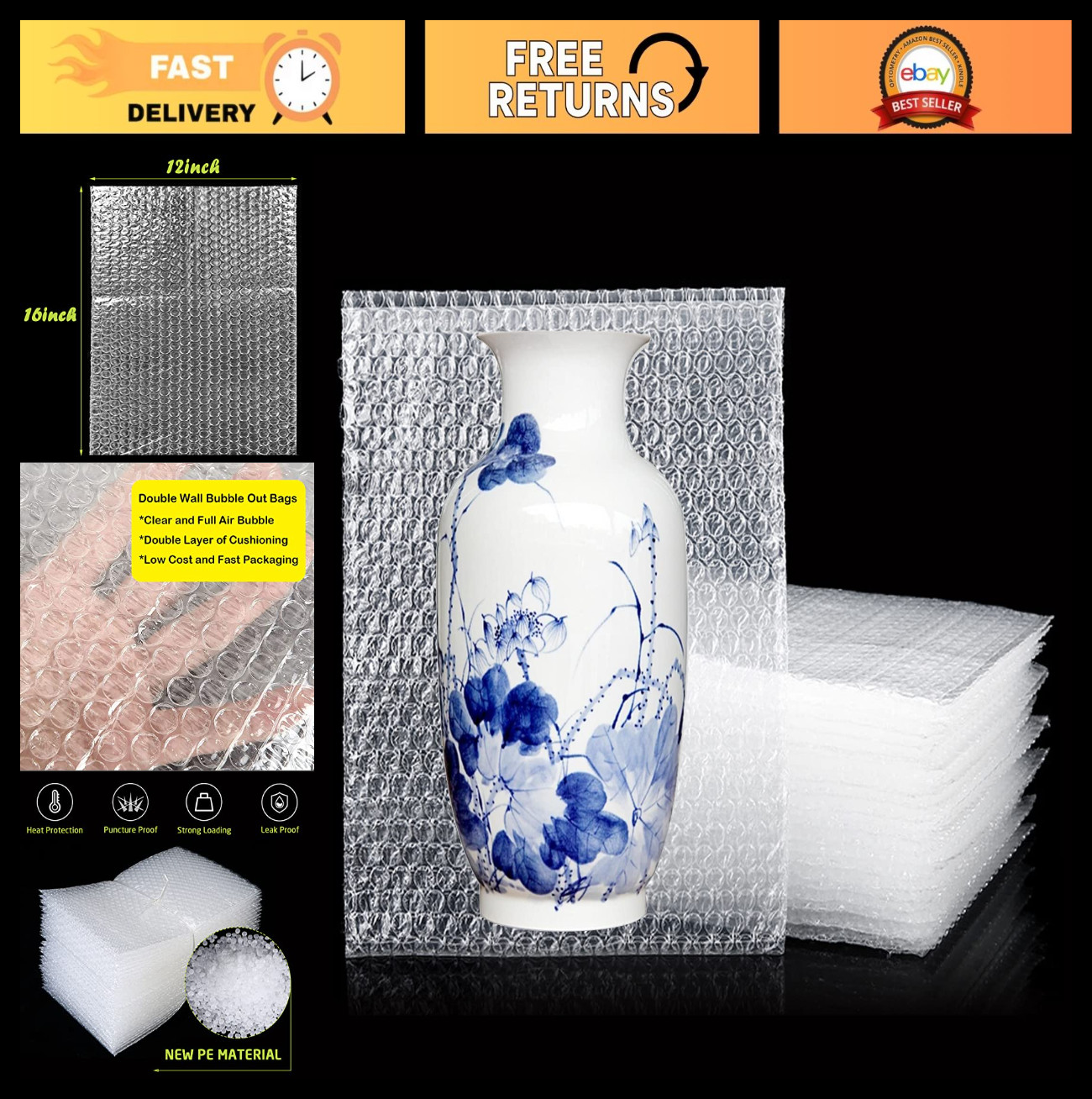 50PCS Clear Bubble Mailers 12"x16", Large Shockproof Pouch Wrap Bags for Shippin