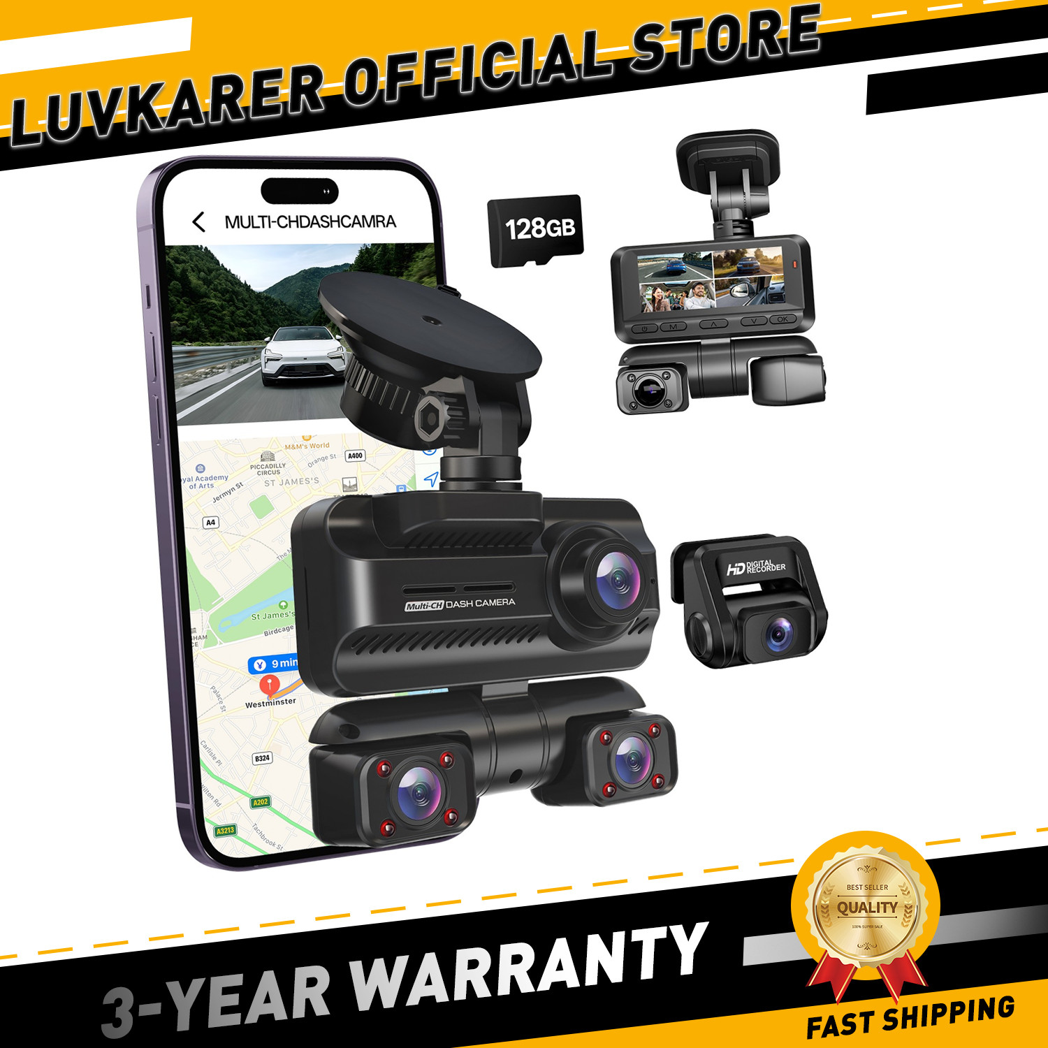 4 channel dash cam with wifi and gps,360 degree car camera with night vision
