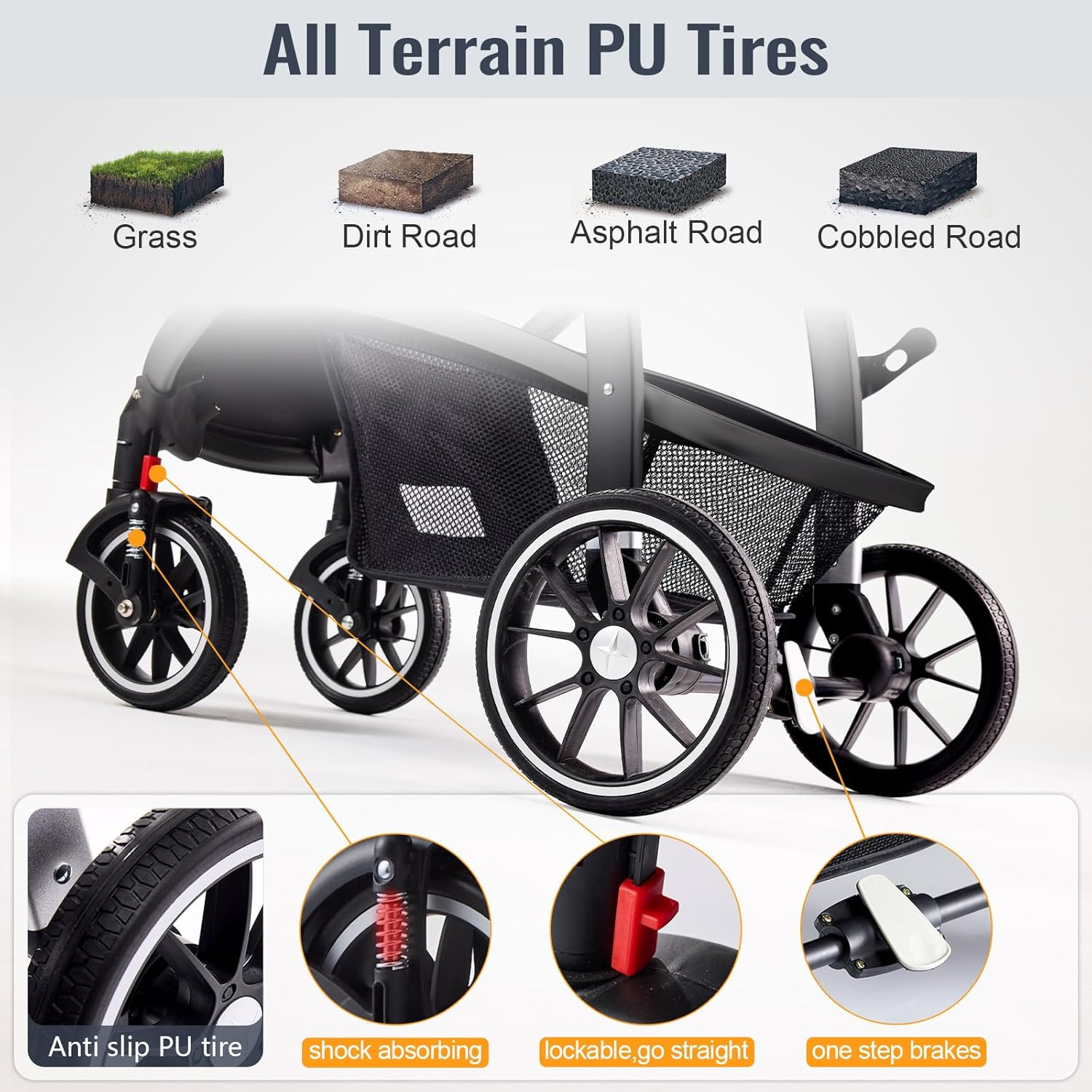2-in-1 Reversible Baby Stroller with Canopy, Foldable & Adjustable Handle