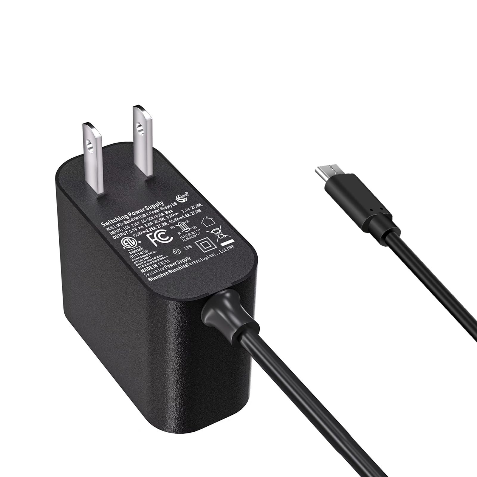 iUniker 27W PD USB-C Power Supply for Raspberry Pi 5, GaN 5.1v 5A, Black