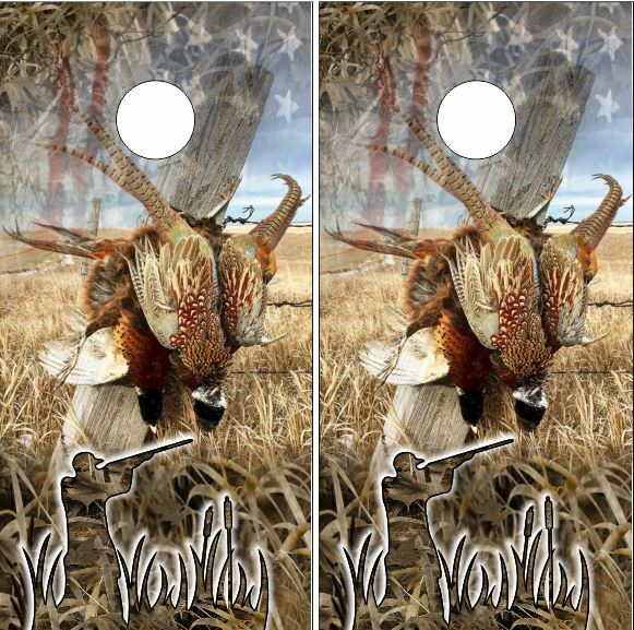 Pheasant Hunting Camo American Flag LAMINATED Cornhole Wrap Skin Decal Sticker