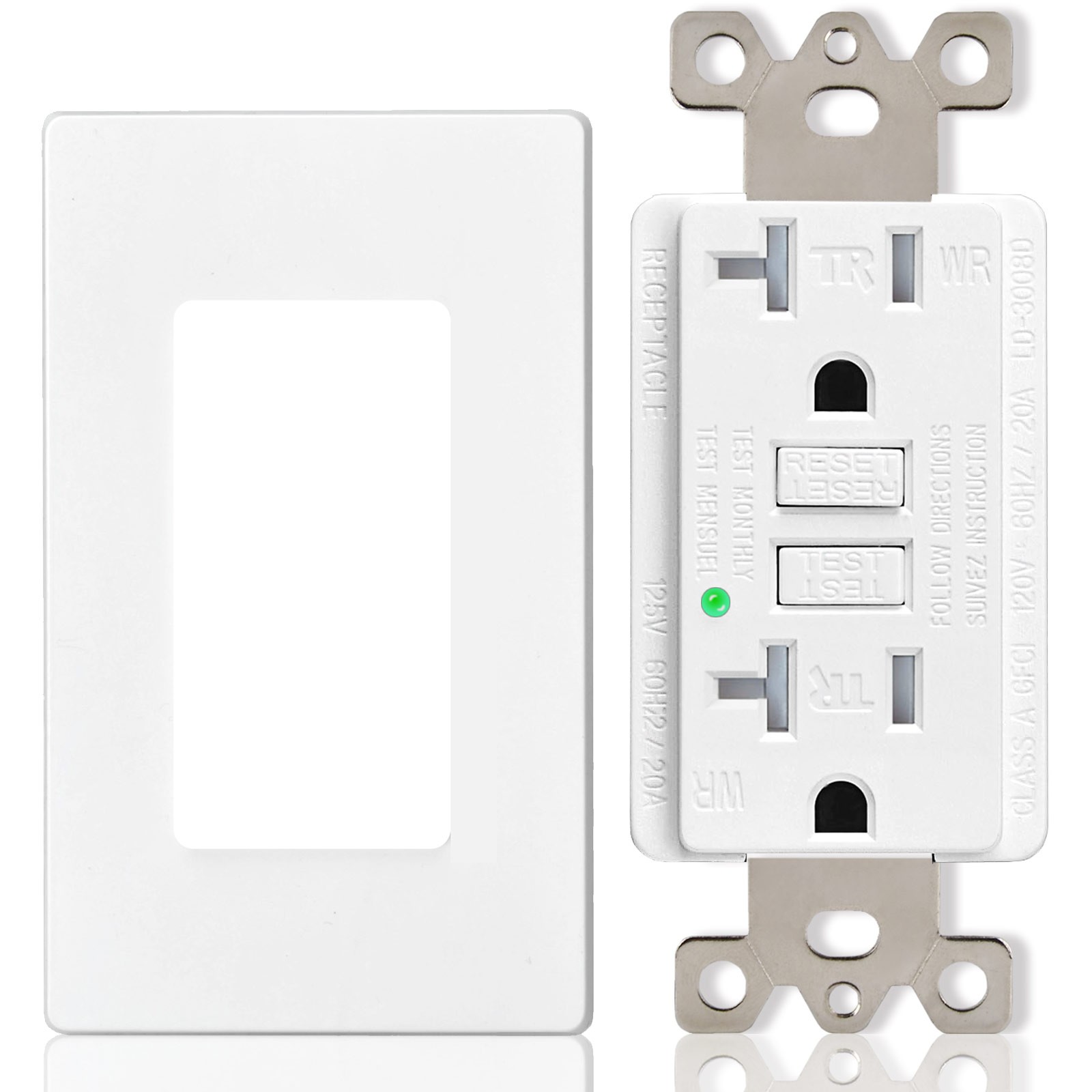 2x GREENCYCLE GFCI 20A White Outlet Tamper Resistant (TR)&Weather Resistant (WR)