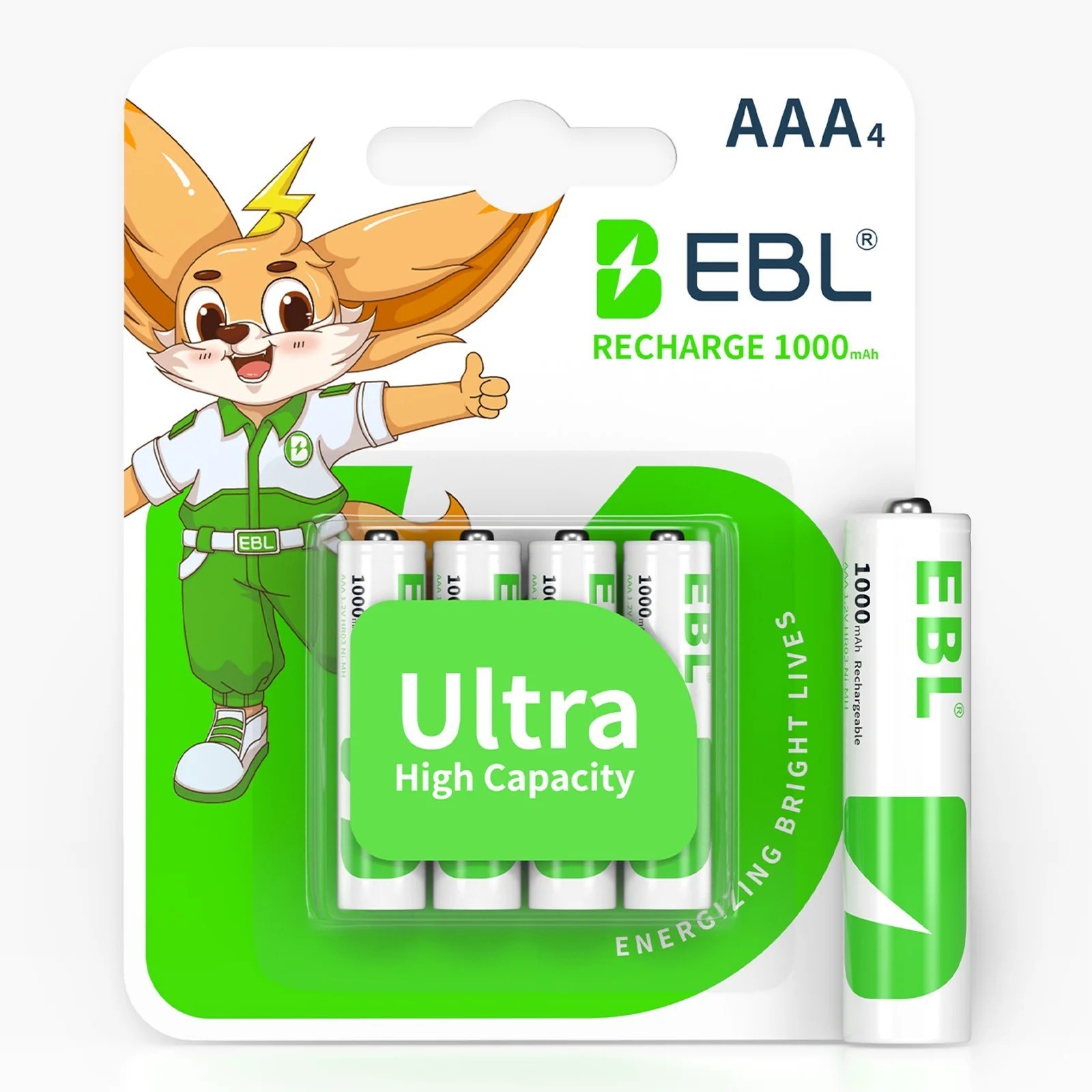 EBL 4 Packs Rechargeable AAA Batteries 1000mAh 1.2V Ni-MH Triple A Battery NiMH